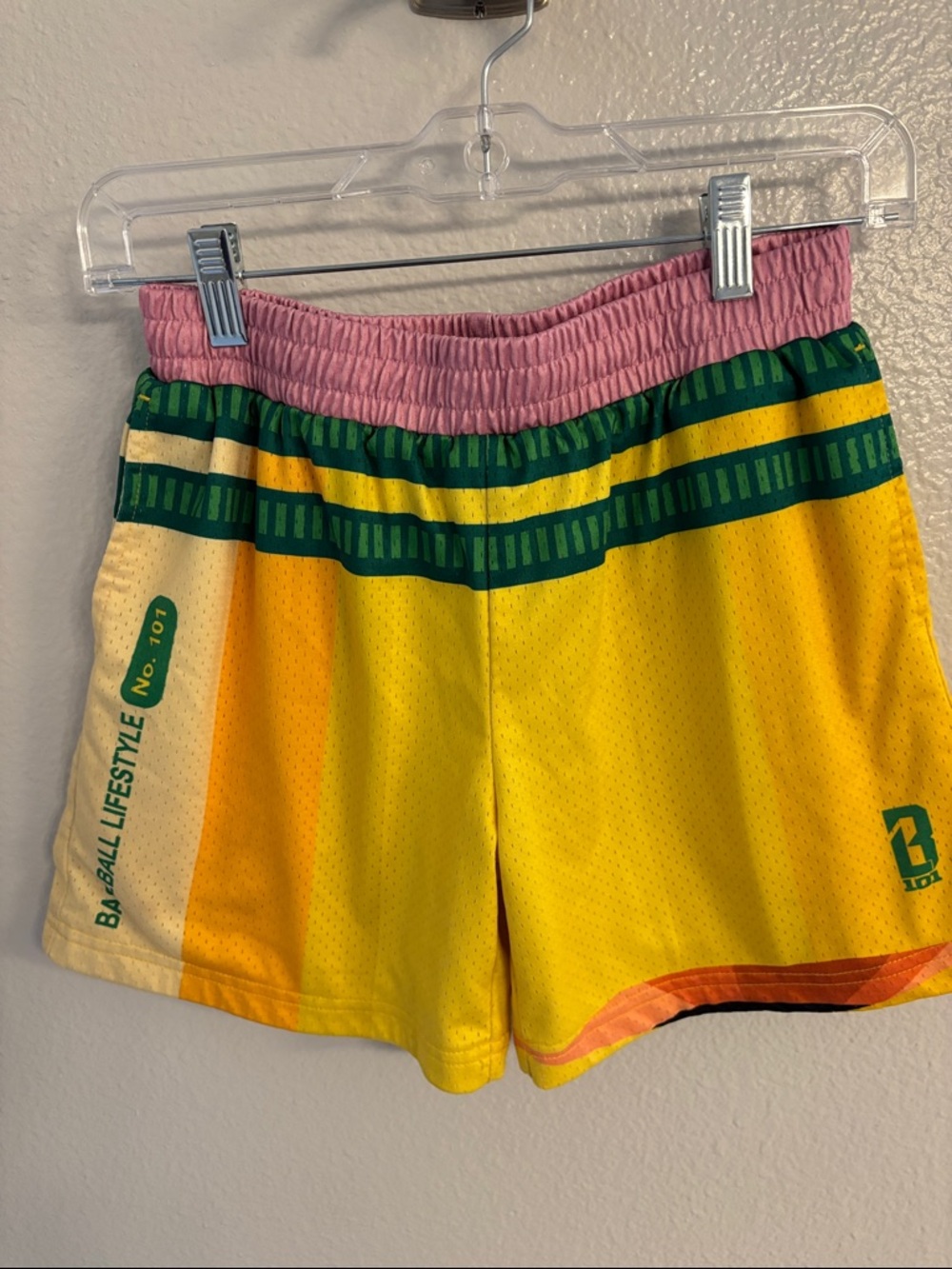 Baseball 101 Colorblock Shorts- Yellow, Pink & Green
